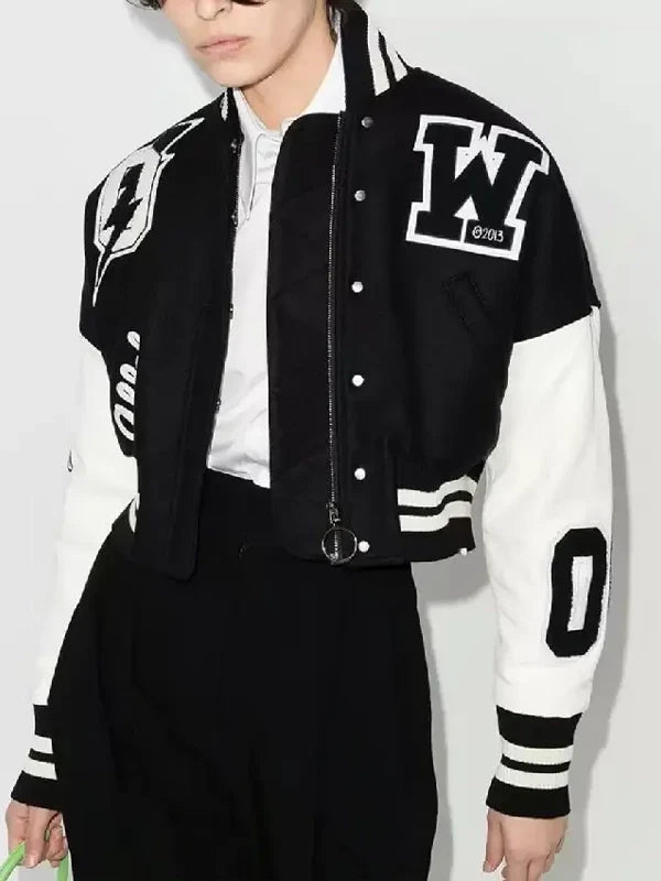Off White Cropped Varsity Jacket