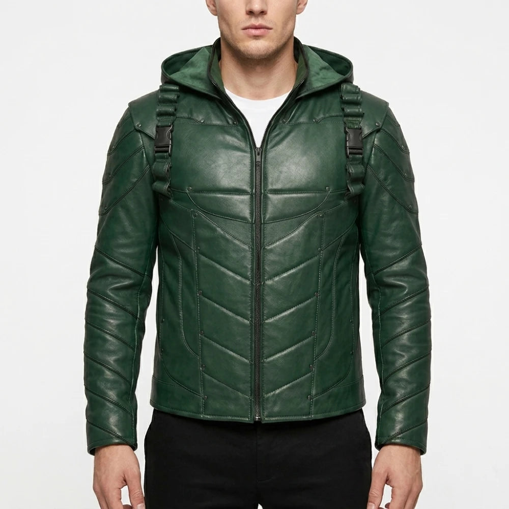 Oliver Queen Green Arrow Leather Jacket for Sale