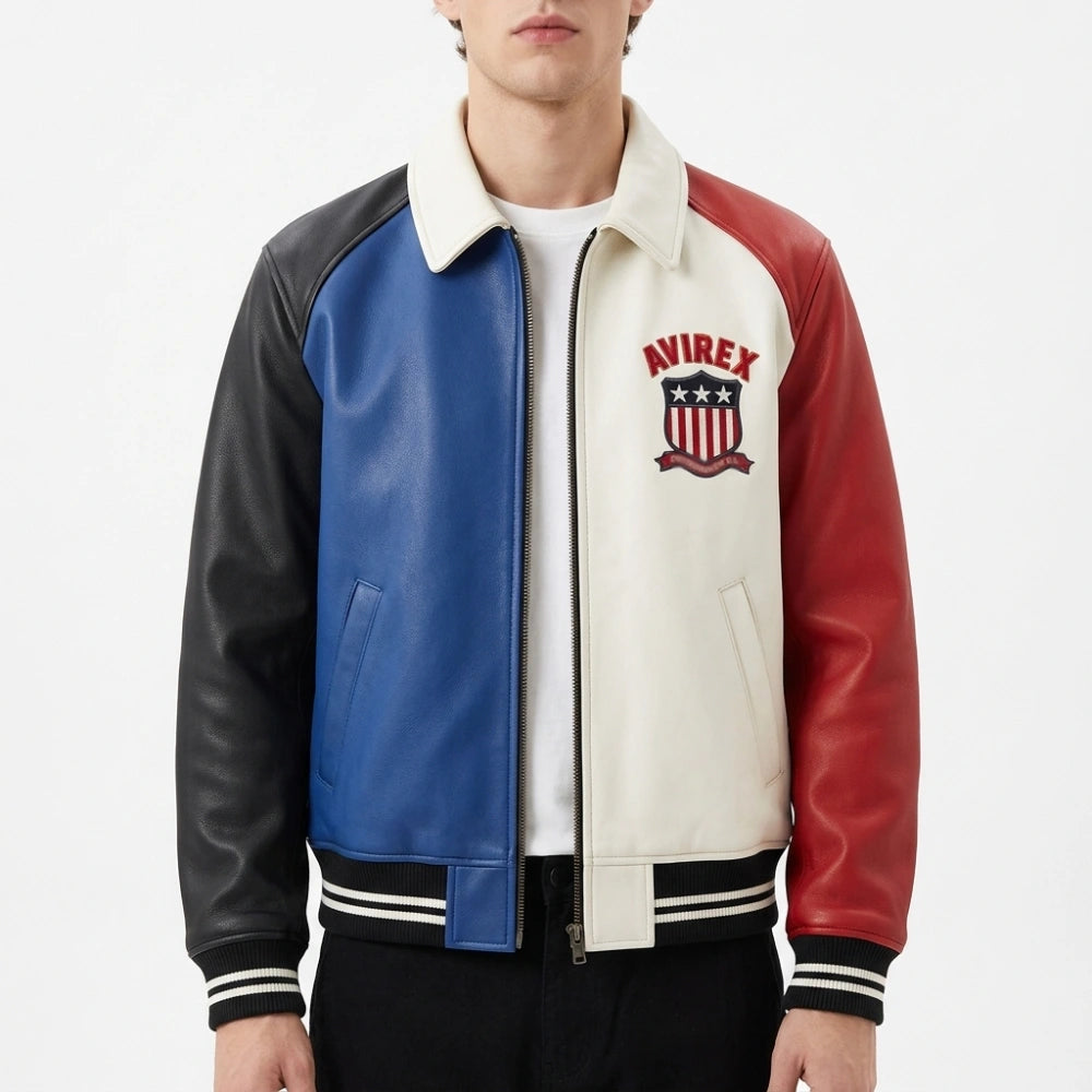Avirex USA Flag Patch Leather Jacket
