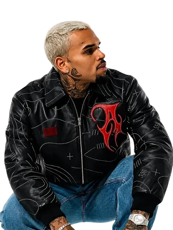 Auracles x Pelle Pelle Topography Black Leather Bomber Jacket