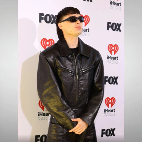 IHeartRadio Music Awards Peso Pluma Black Leather Jacket