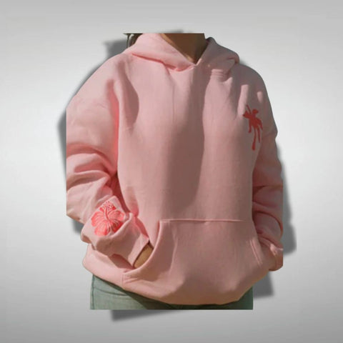 Pink Palm Puff pullover hoodie