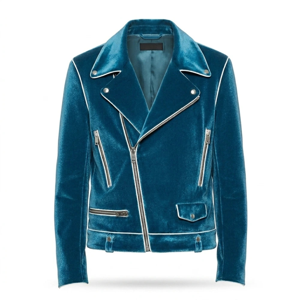 Power Ballad 2026 Nick Jonas Blue Velvet Biker Jacket