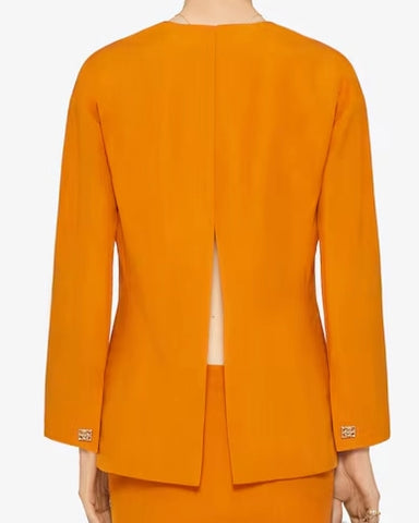 Press Junket Kinds of Kindness Emma Stone Orange Blazer