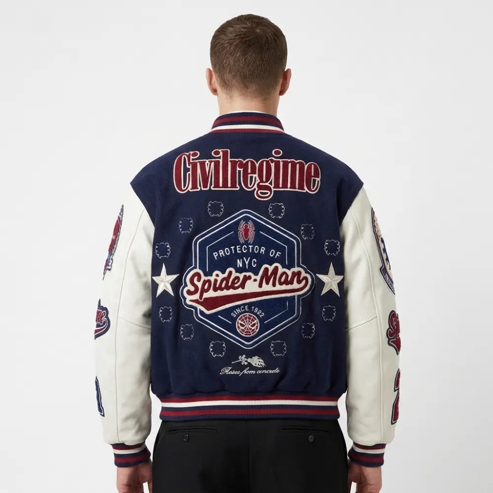 Protector Of NYC Navy And Butter Letterman Jacket