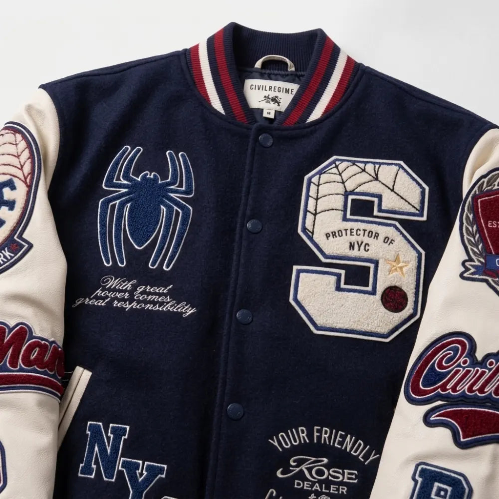Protector Of NYC Navy And Butter Letterman Jacket