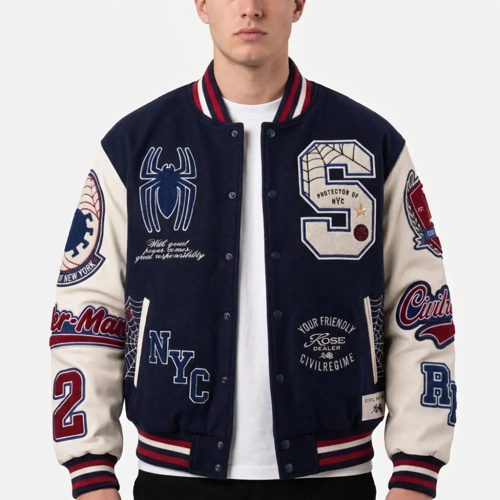 Protector Of NYC Navy And Butter Letterman Jacket