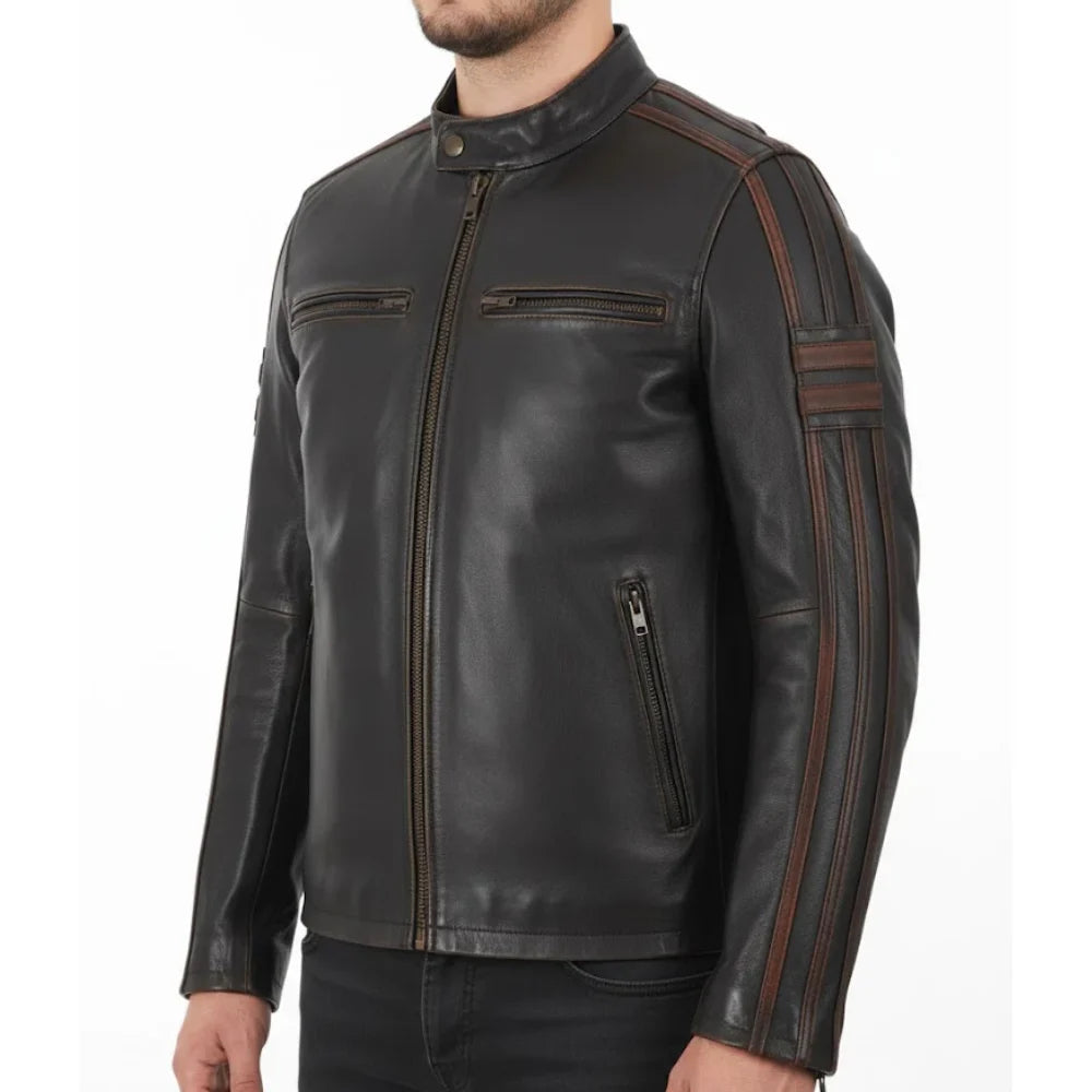 Racing Stripe Leather Racer Jacket