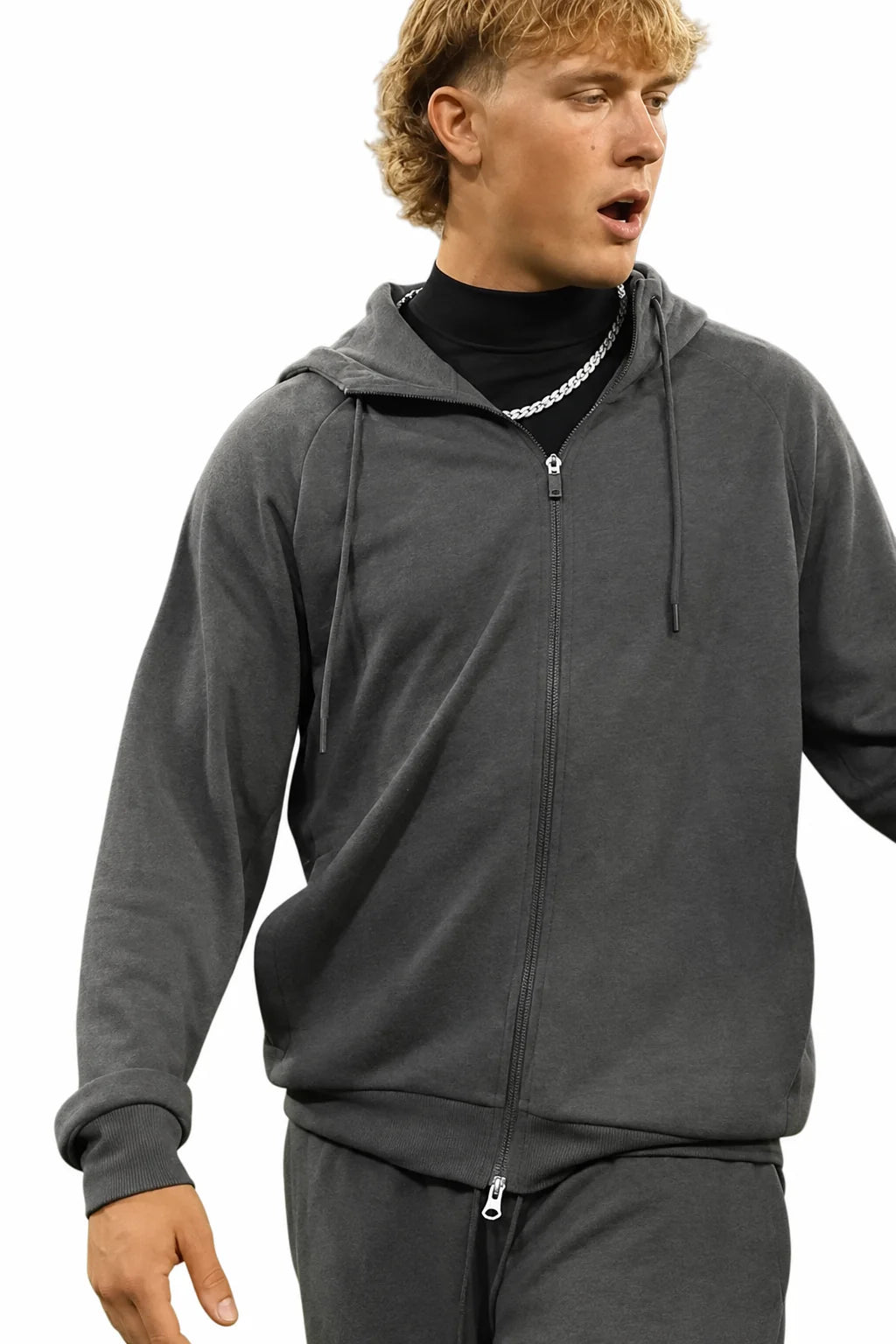 Grey New York Giants full-zip football hoodie front view