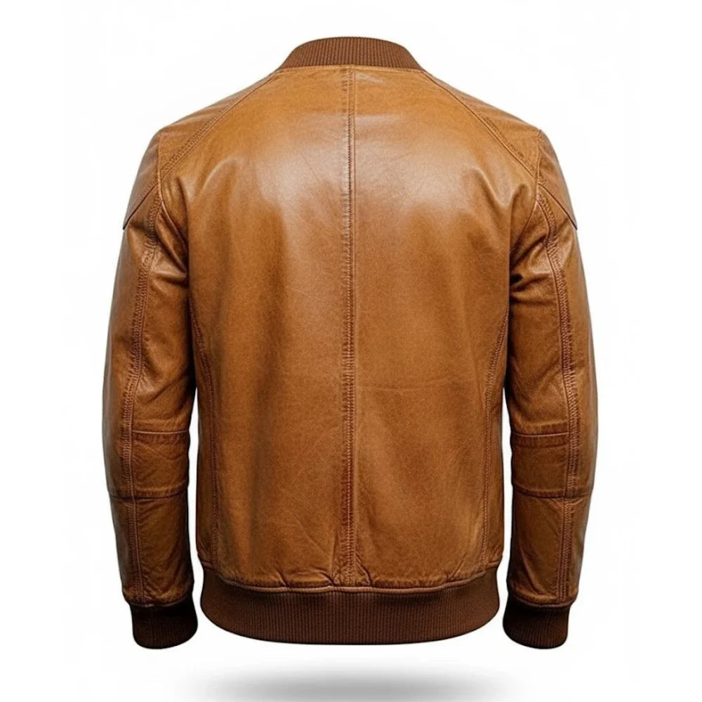 Rugged Waxed Leather Bomber Jacket