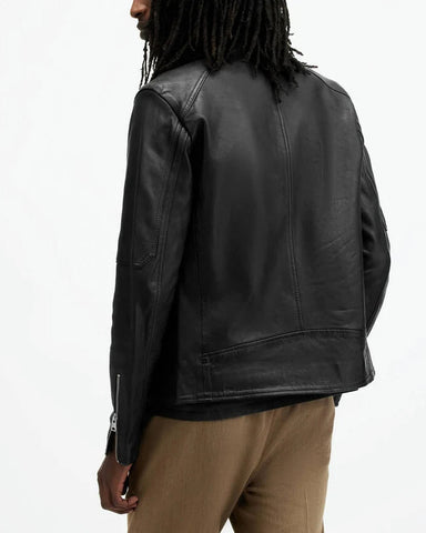 All Saints Cora Leather Snap Back Collar Jacket