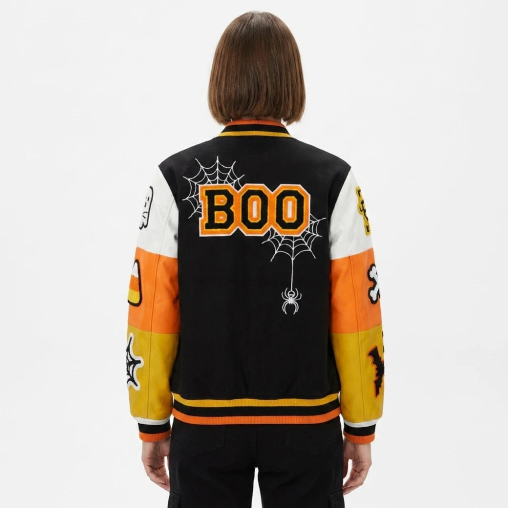 Halloween Boo Patches Varsity Jacket