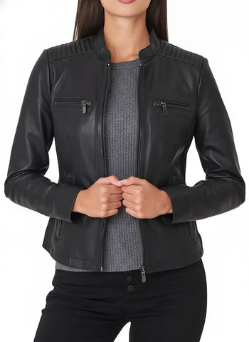 Black Leather Biker Jacket Womens