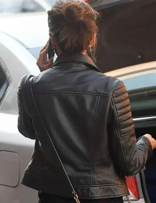 Michelle Keegan black biker Leather jacket