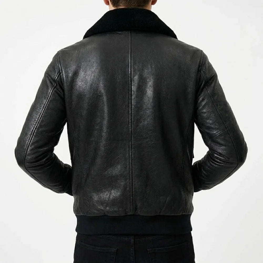 Shop black leather bomber jacket fur collar mens