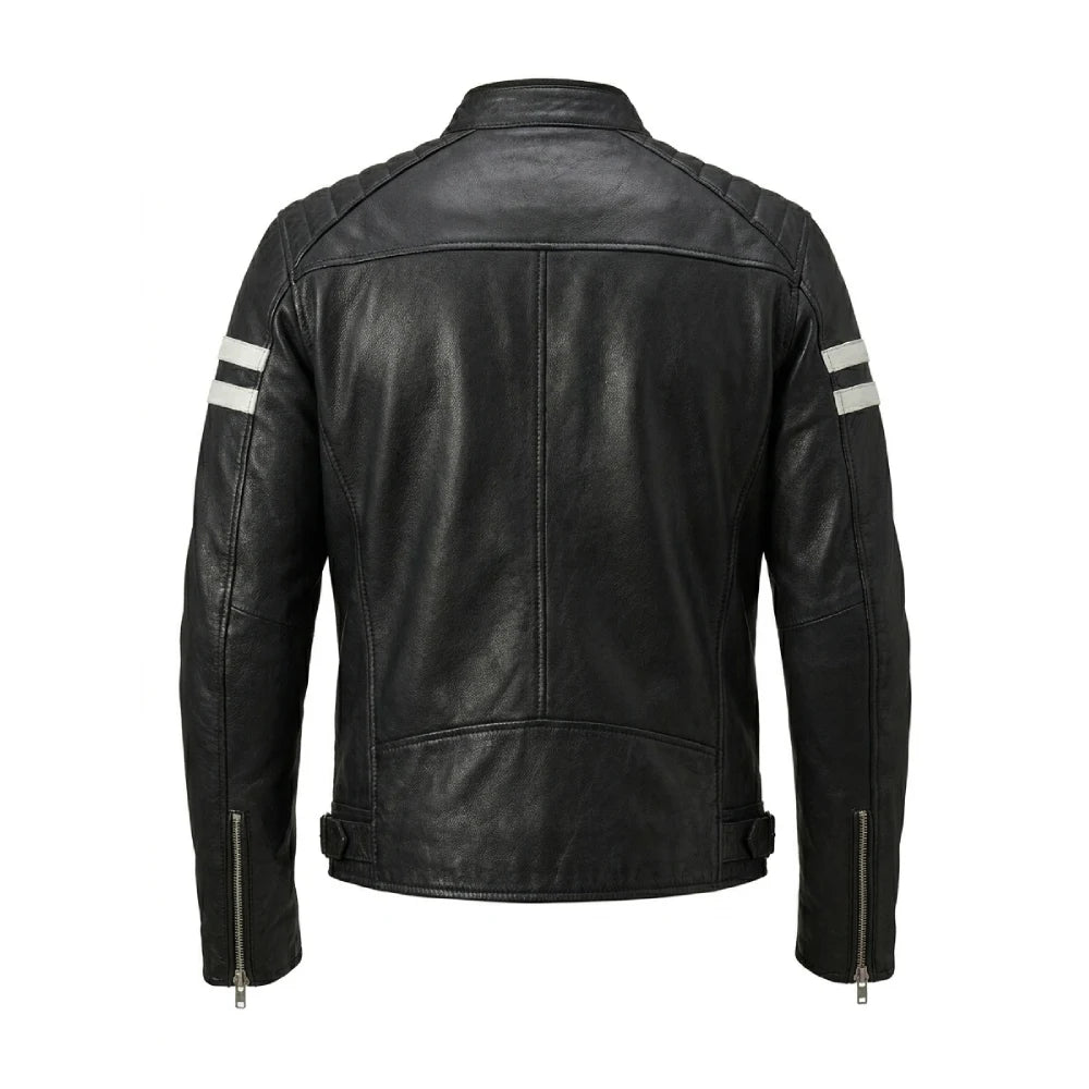 Shop black padded leather motorcycle jacket mens