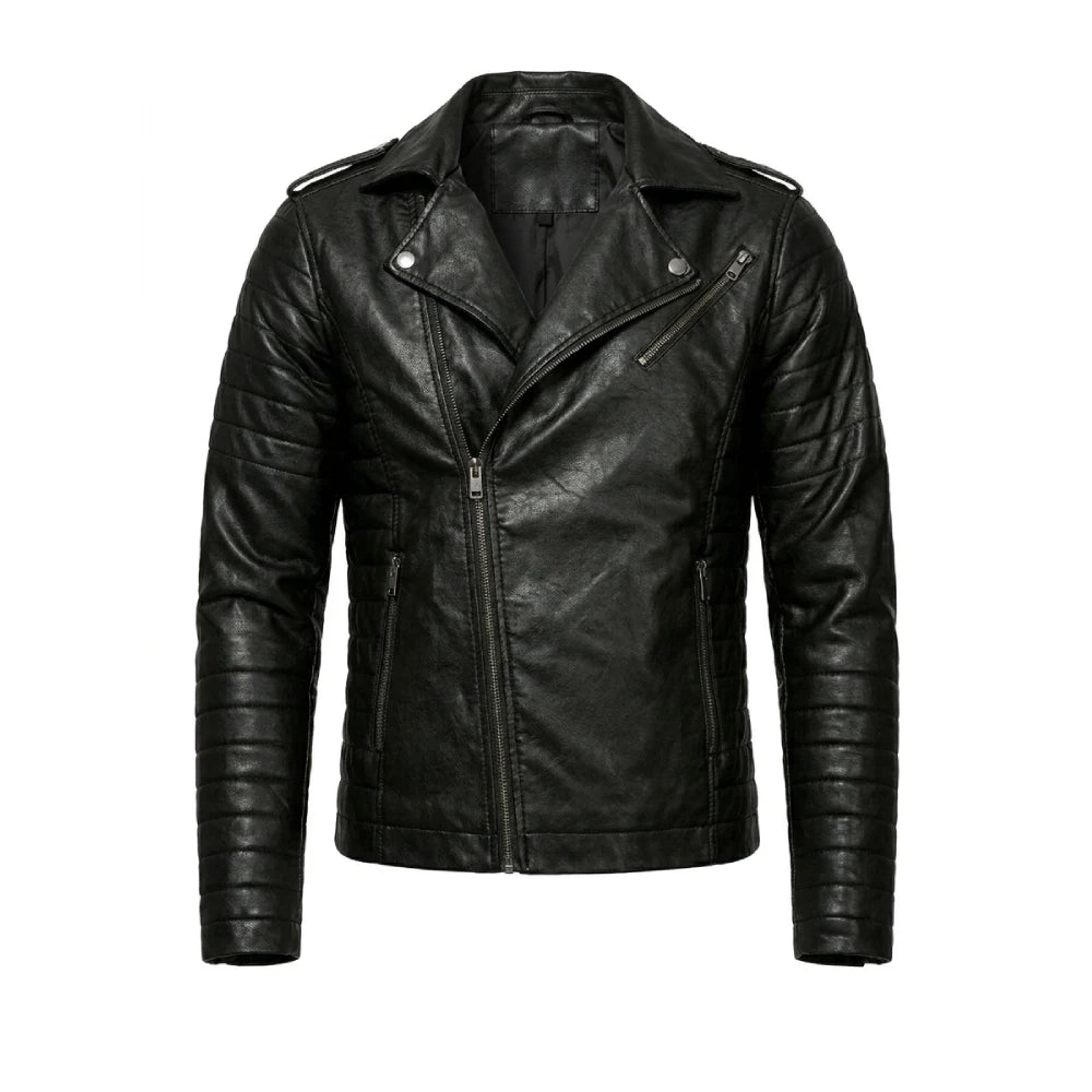Shop black sheepskin motorcycle jacket mens biker