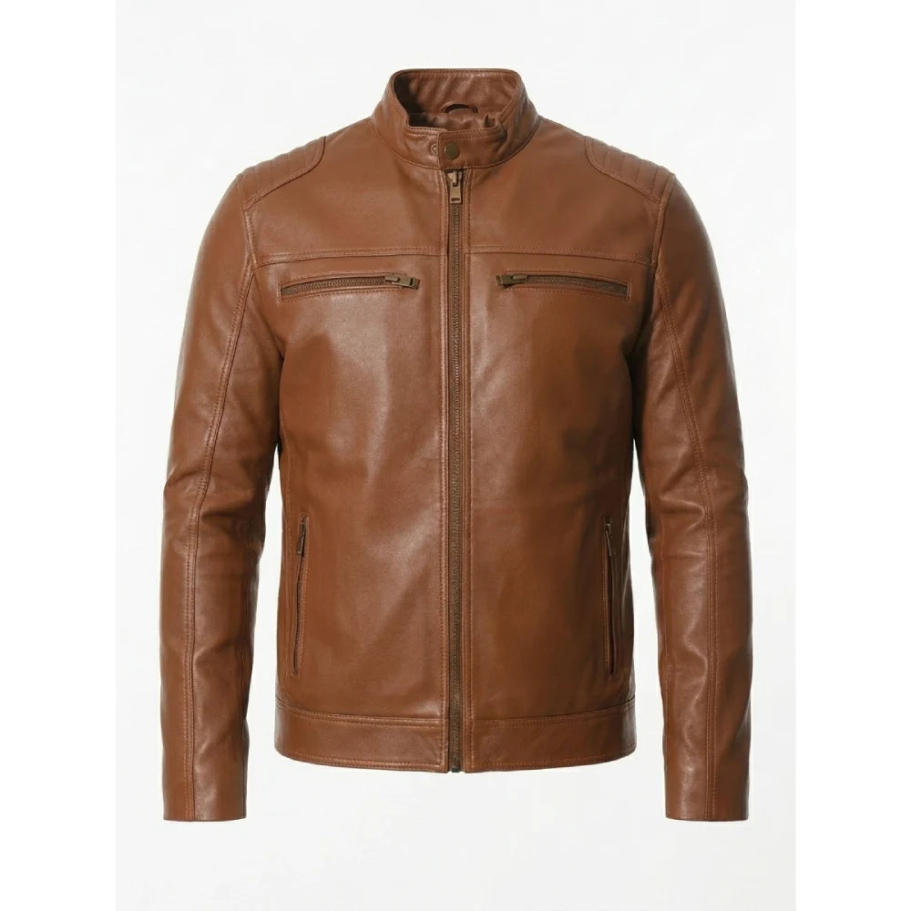 Shop brown cafe racer leather jacket mens