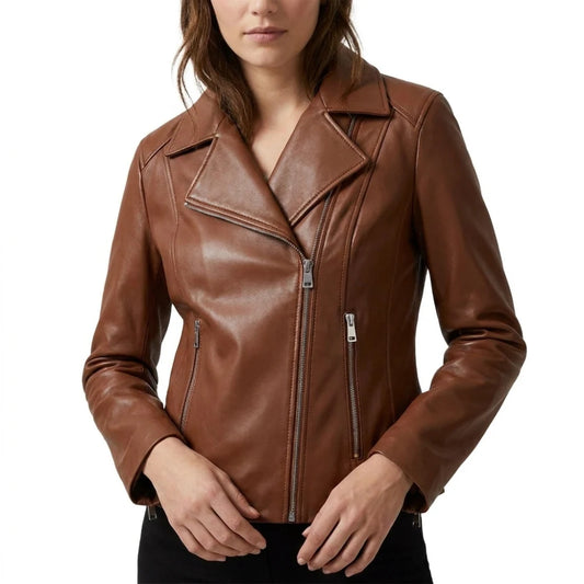 Shop brown leather motorcycle jacket womens