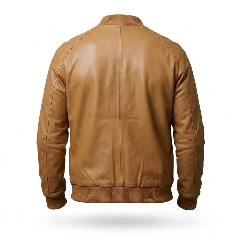 Shop casual tan brown leather bomber jacket