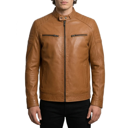 Shop casual tan brown leather jacket for men