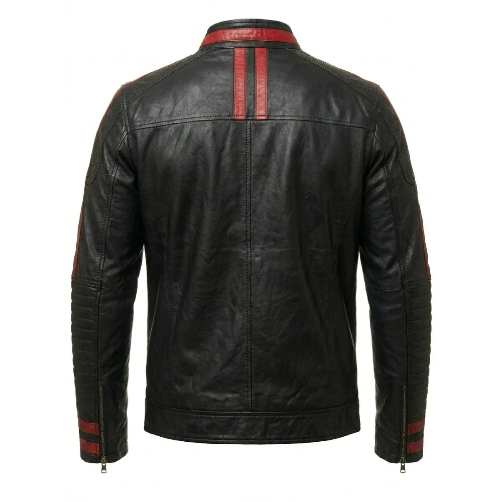 Shop mens black cafe racer stripe leather jacket