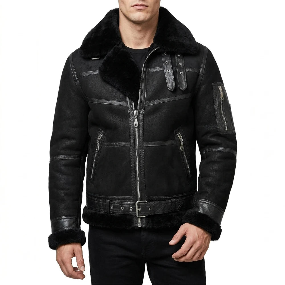 Shop mens black shearling jacket online
