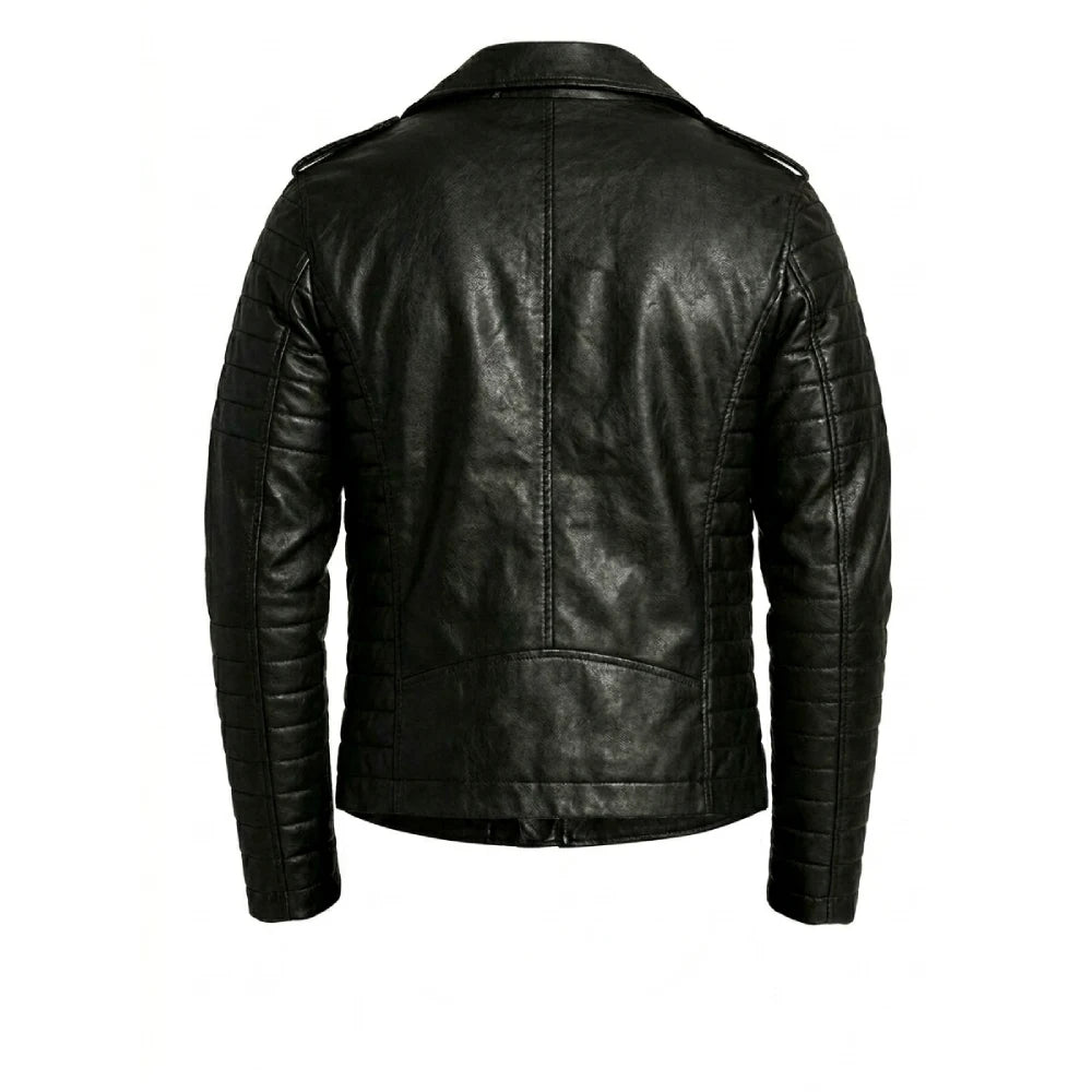 Shop mens black sheepskin motorcycle biker jacket