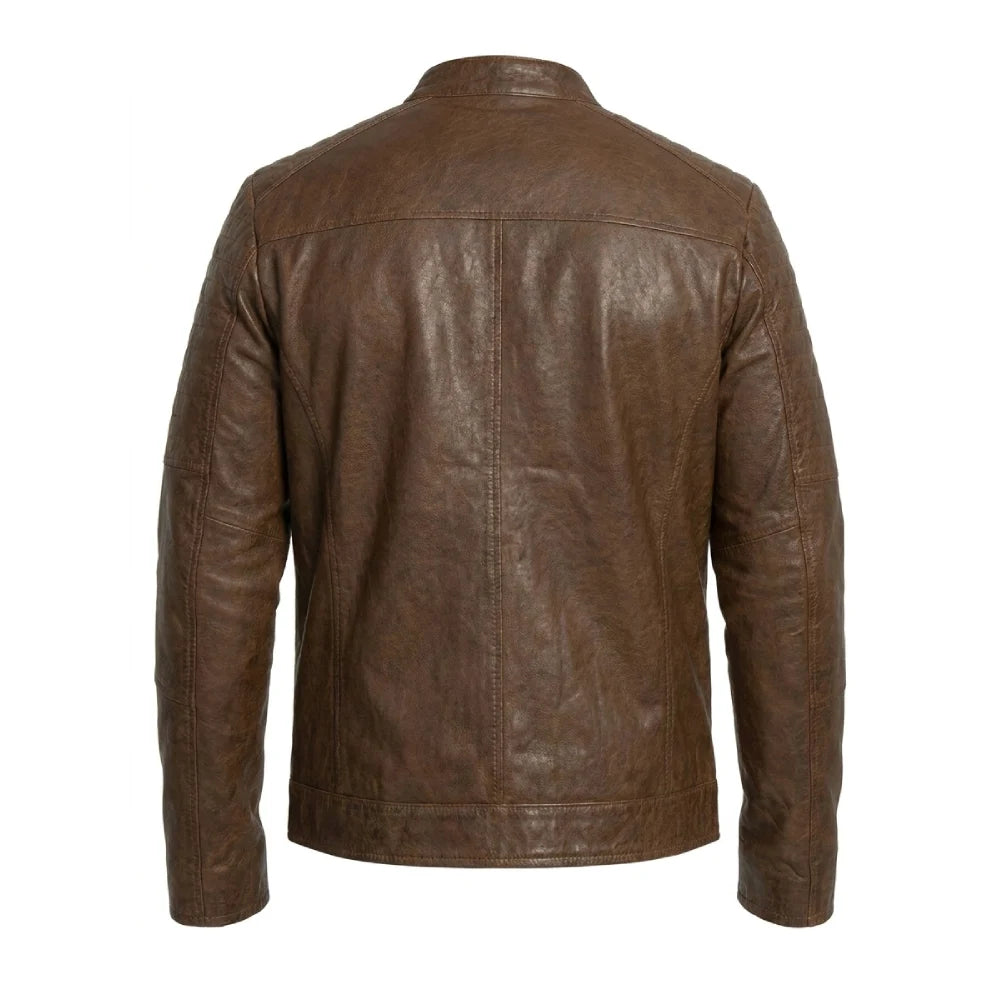 Shop mens chocolate brown waxed sheepskin jacket