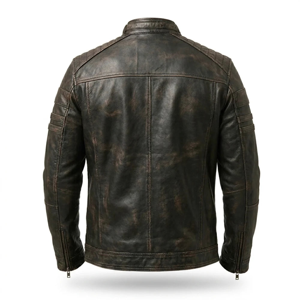 Shop mens distressed brown biker leather jacket