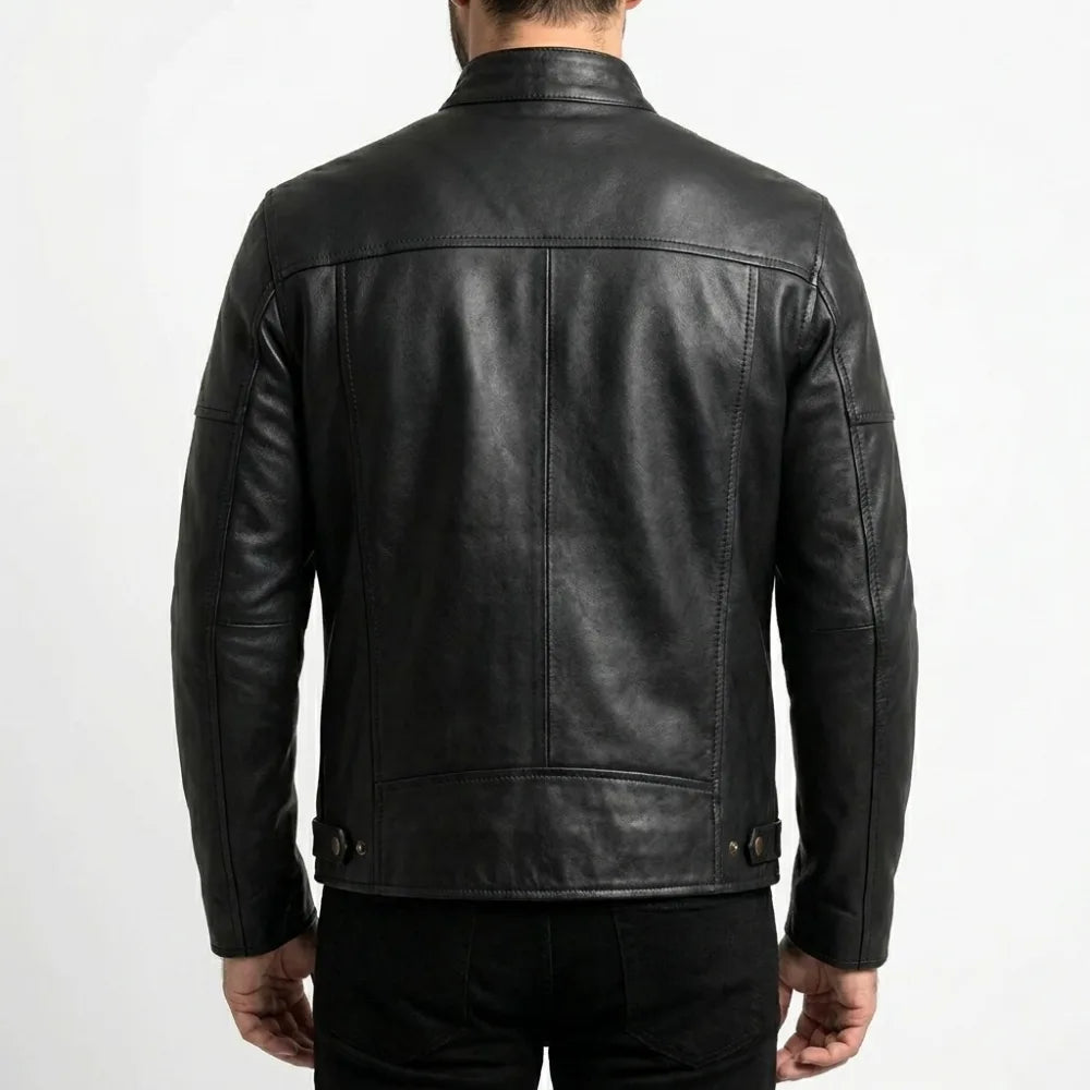 Shop mens snap tab collar motorcycle leather jacket
