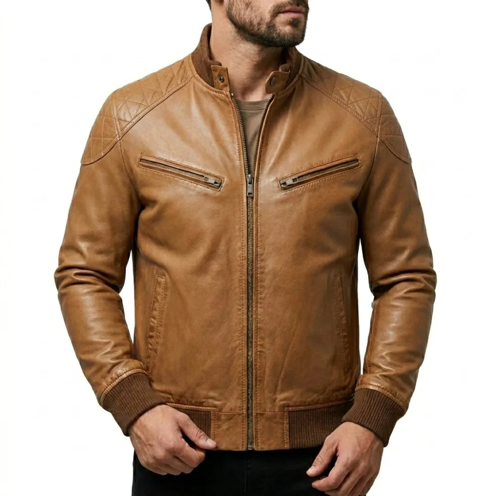 Shop mens waxed sheepskin leather bomber jacket