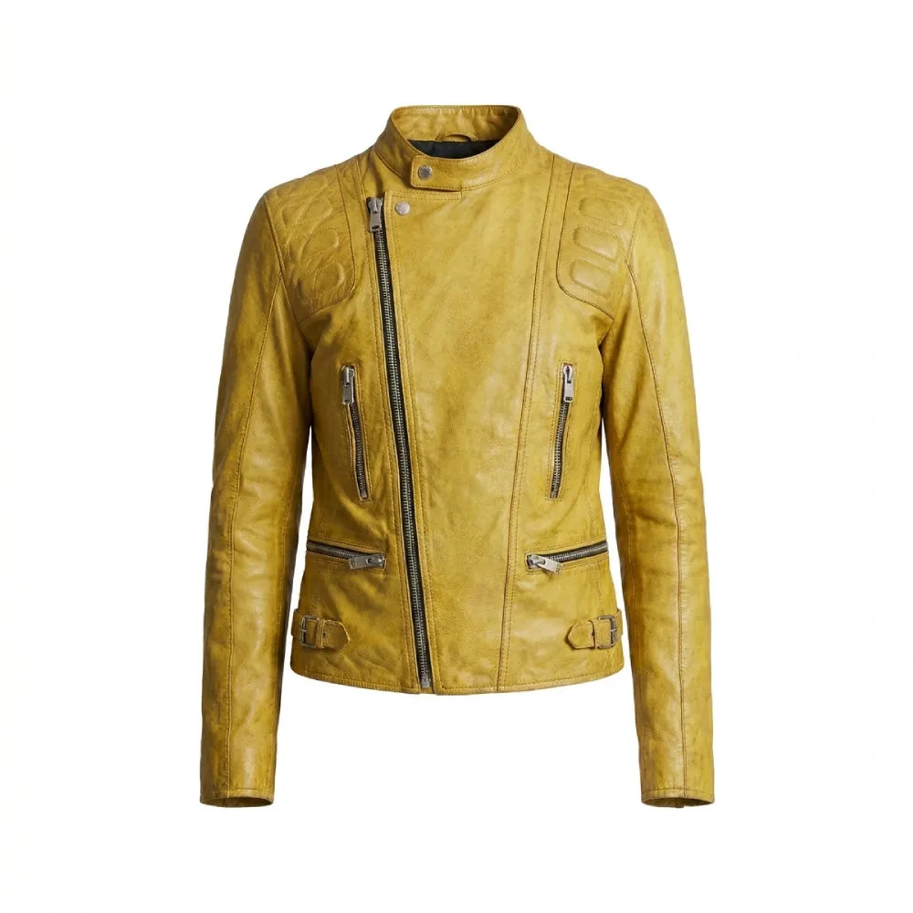 Shop moto yellow leather jacket for women