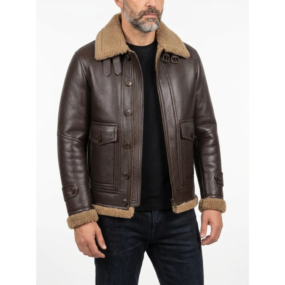 Shop shearling brown real leather jacket mens