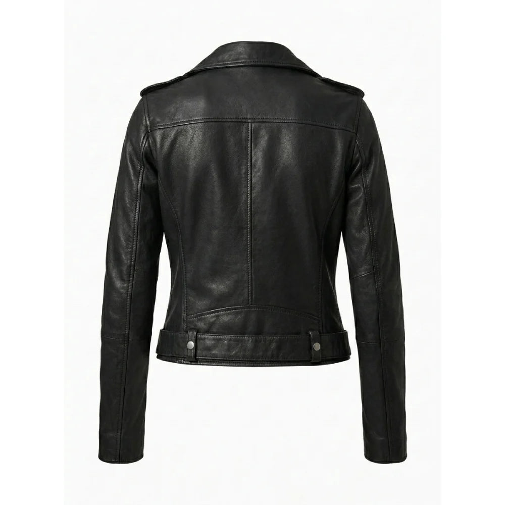Shop womens black leather biker jacket