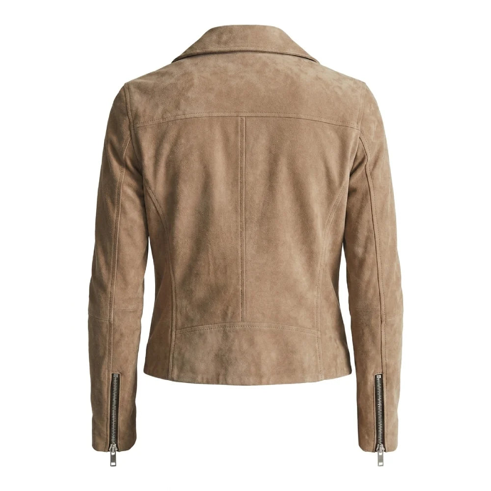 Shop womens tan suede biker jacket asymmetric style