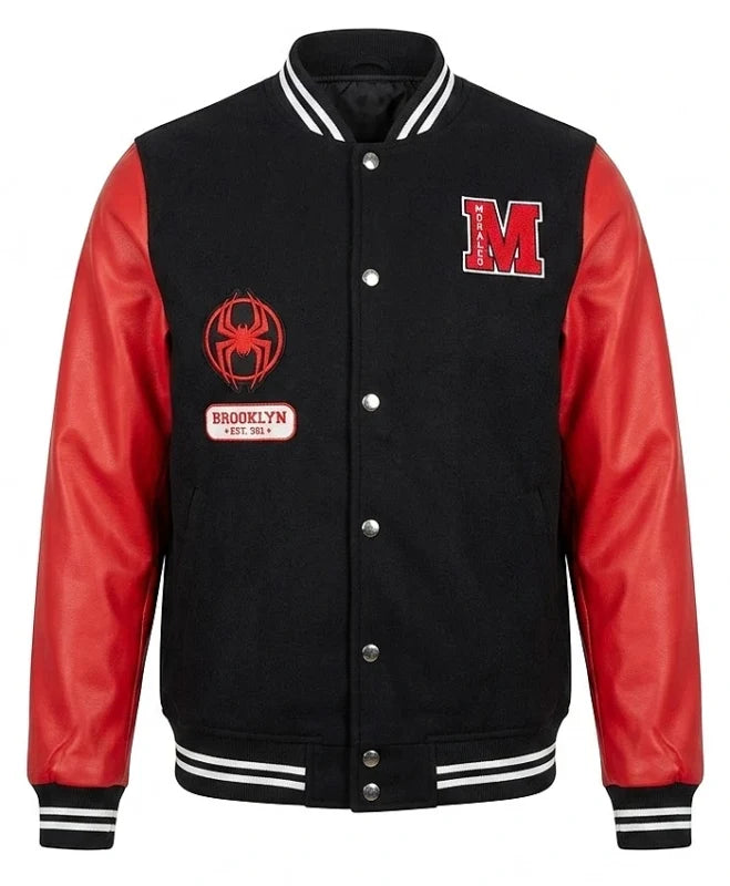 Miles Morales Spider-Man Across the Spider-Verse Black Red Varsity Jacket