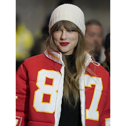 Taylor Swift Kelce Chiefs Red Puffer Jacket