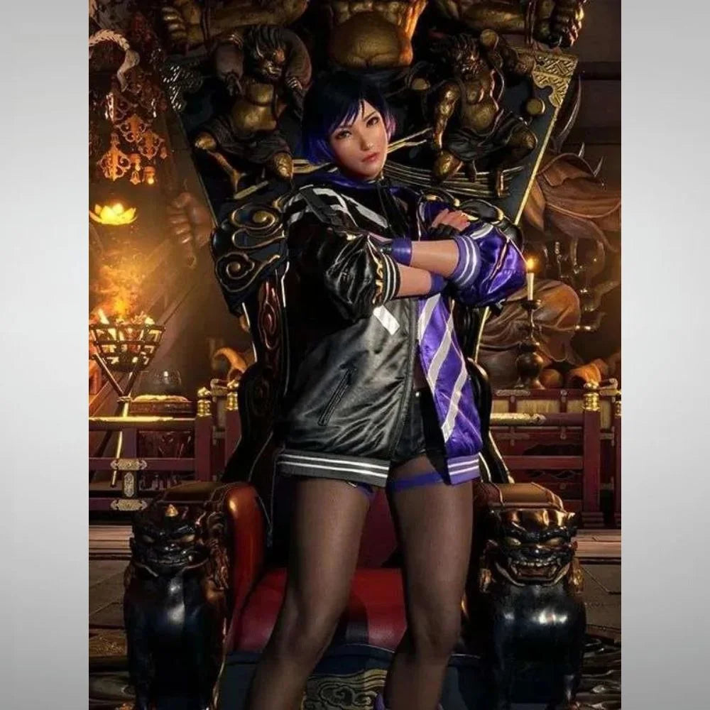 Tekken 8 Reina Mishima Black and Purple Hooded Jacket