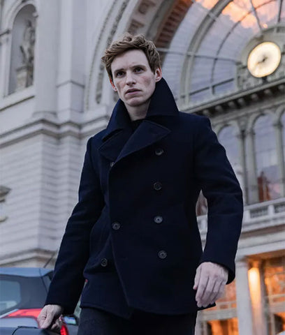 Eddie Redmayne double breasted peacoat
