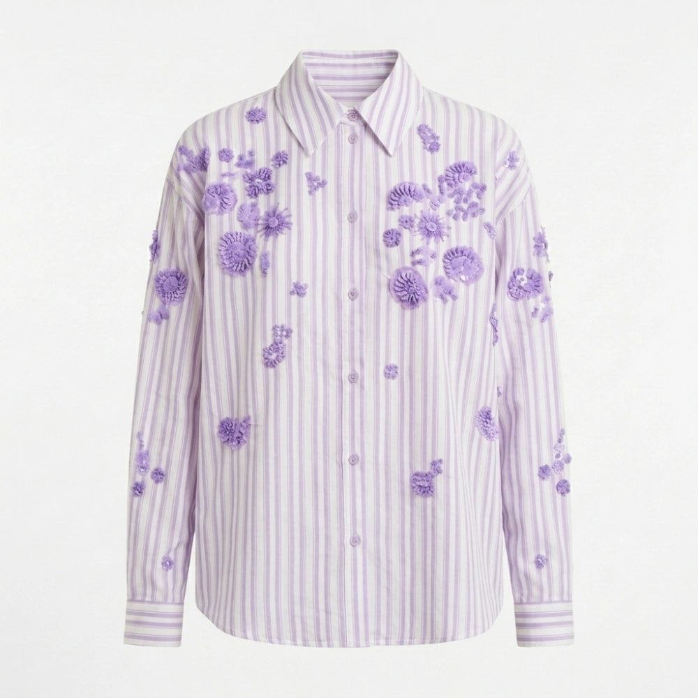 The Cheap Seats S6 Melanie Sequin Floral Striped Shirt