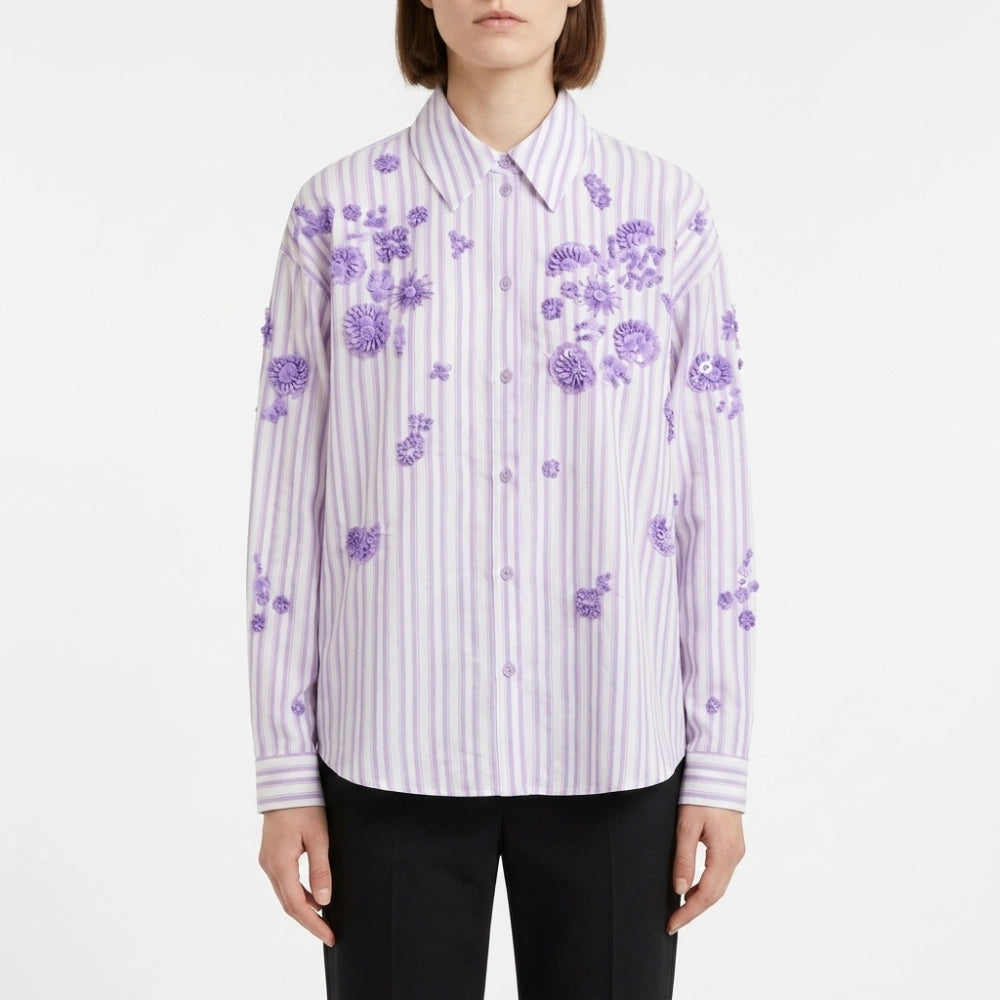 The Cheap Seats S6 Melanie Sequin Floral Striped Shirt