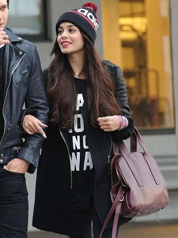 Vanessa Hudgens Chloe Leather Sleeve Coat