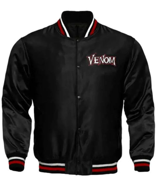 Halloween Venom Black Satin Bomber Jacket