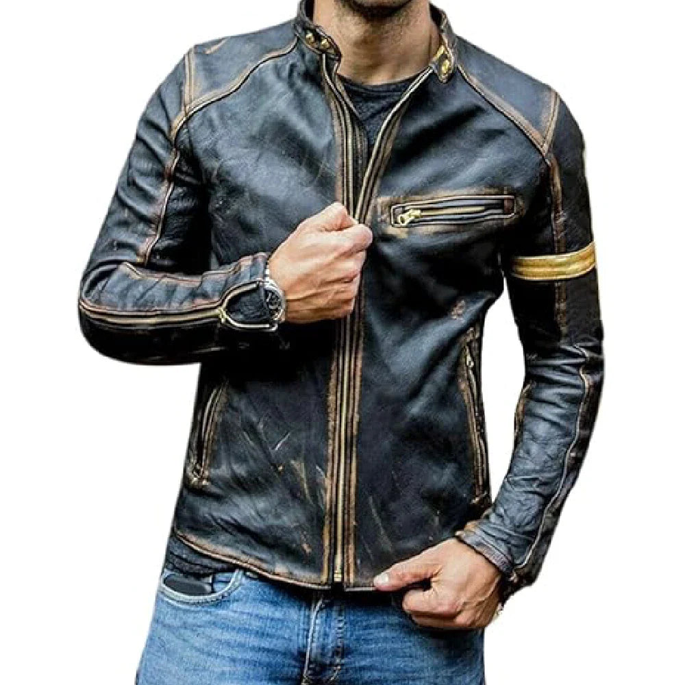 Black  Distressed Leather Jacket