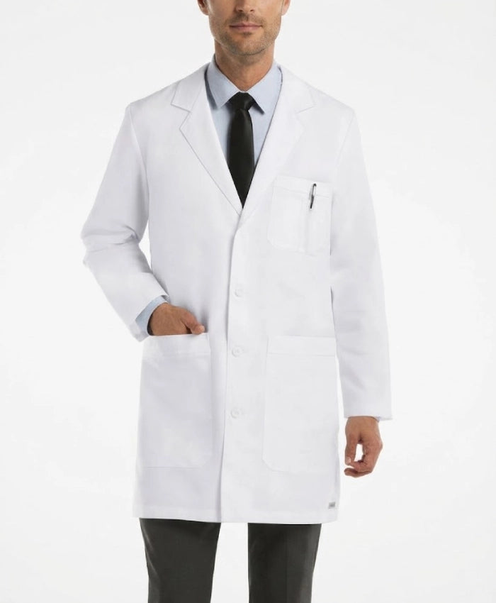 White Lab Coat for Men with Multi-Pockets & Notch Lapel Collar