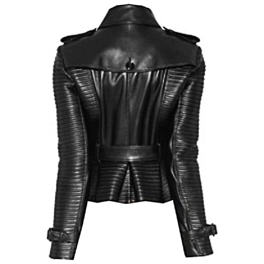 Womens Black Double Breasted Leather Jacket