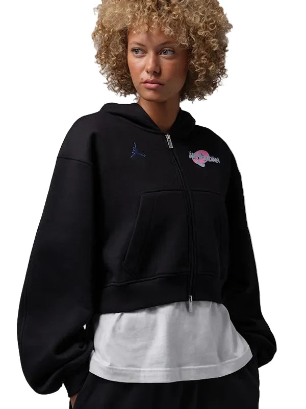 Nike Jordan Brooklyn x Space Jam Black Full-Zip Cropped Hoodie