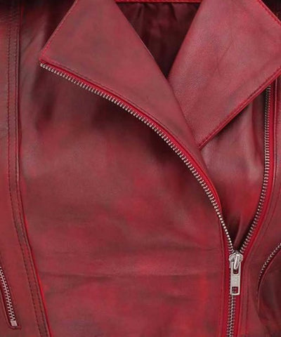 Burgundy leather motorcycle jacket women