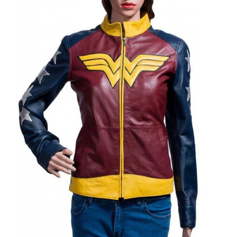 Gal Gadot Wonder Woman Maroon Leather Jacket